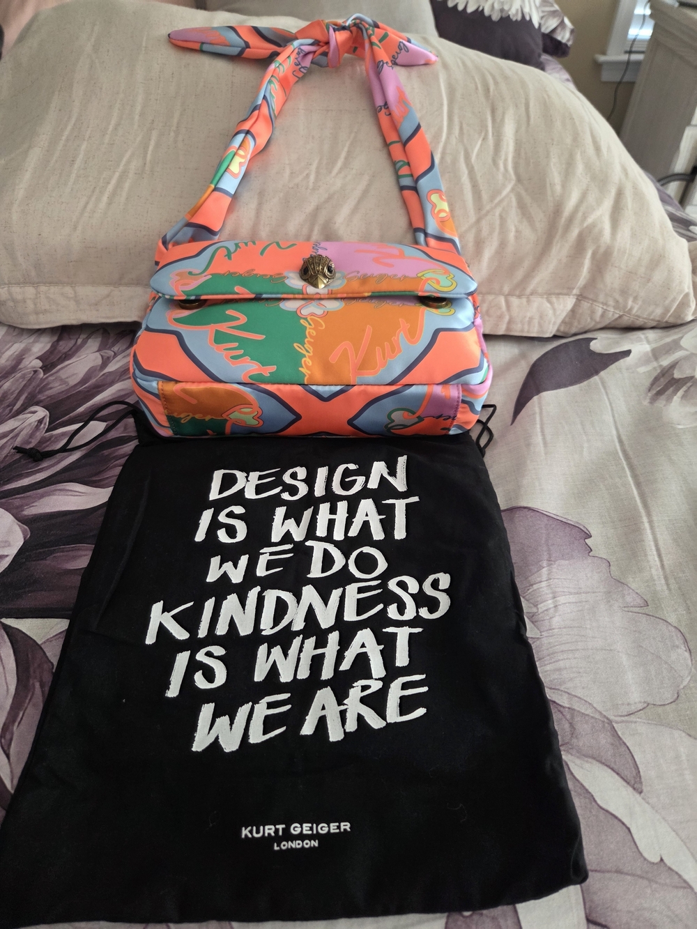 Kurt Geiger Coral Pink & Orange Printed Shoulder Bag